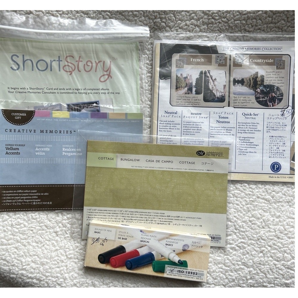 Creative memories Lot‎ 5 -Journaling pens, Cottage Vellum, Snap pack, story card